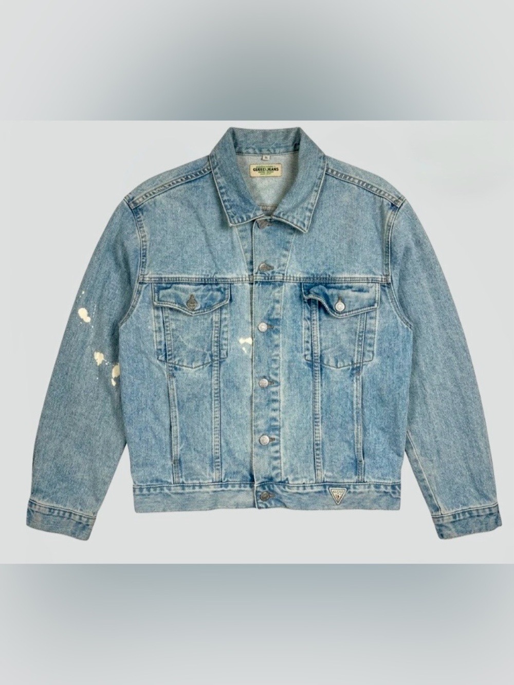 Vintage 90's Guess Blue Denim Trucker Jacket with Paint